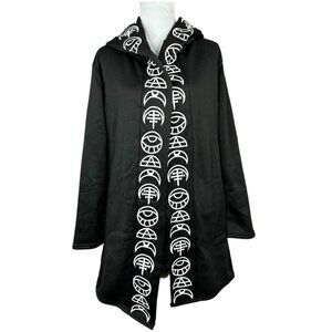 GSB Women's NWT Black‎ Goth Pagan Hooded Open Front Soft Shell Long Cardigan C41